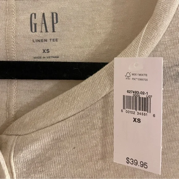 🔥 GAP | Gold Shimmer Linen-Blend Henley Tee Sz XS NWT - Picture 7 of 9